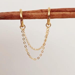 Gold Ear Cuff Chain Earrings, Dangle Chain Earrings, Double Lobe Piercing Chain Earrings, Double Hoop Gold Chain Earrings, Cartilage Earring