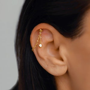 Catena elicoidale oro, catena per orecchini, catena per orecchini d'oro penzolante, giacca per orecchie a catena, ciondolo a catena per orecchini CZ, gioielli Helix