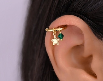 Gold Star Helix Hoop Earring: Detachable Charm, Gold Plated Surgical Steel & Sterling Silver