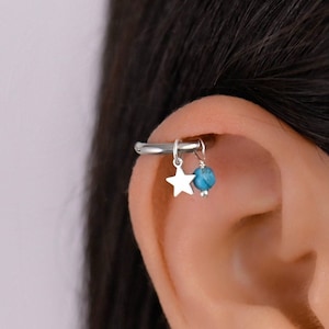 Silver Star Helix Hoop Earring, Helix Earring, Helix Piercing, Helix Hoop Earring,  Helix Turquoise, Cartilage Hoop Earring, Helix Jewelry