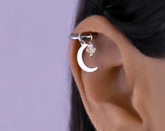Moon Helix Piercing Hoop, Helix Piercing, Helix Hoop Earring, Cartilage Piercing Earring Hoop