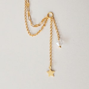 Dangle Gold Earring Chain Star Charm, Earring Chain, Helix Chain, Cartilage Chain Piercing, Connector Earring Attatchment, Hoop with chain