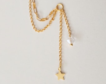Dangle Gold Earring Chain Star Charm, Earring Chain, Helix Chain, Cartilage Chain Piercing, Connector Earring Attatchment, Hoop with chain