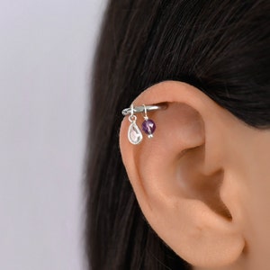 Helix Hoop Teardrop, Helix Hoop Earring, Helix Piercing, Helix Hoop Earring, Helix Amethyst, Cartilage Hoop Earring, Helix Jewelry