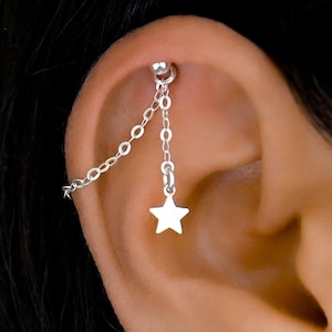 Catena a forma di elica a stella, catena a elica, elica nascosta, catena per cartilagine, catena per piercing all'orecchio con elica in argento, catena per orecchini con elica, gioielli con elica