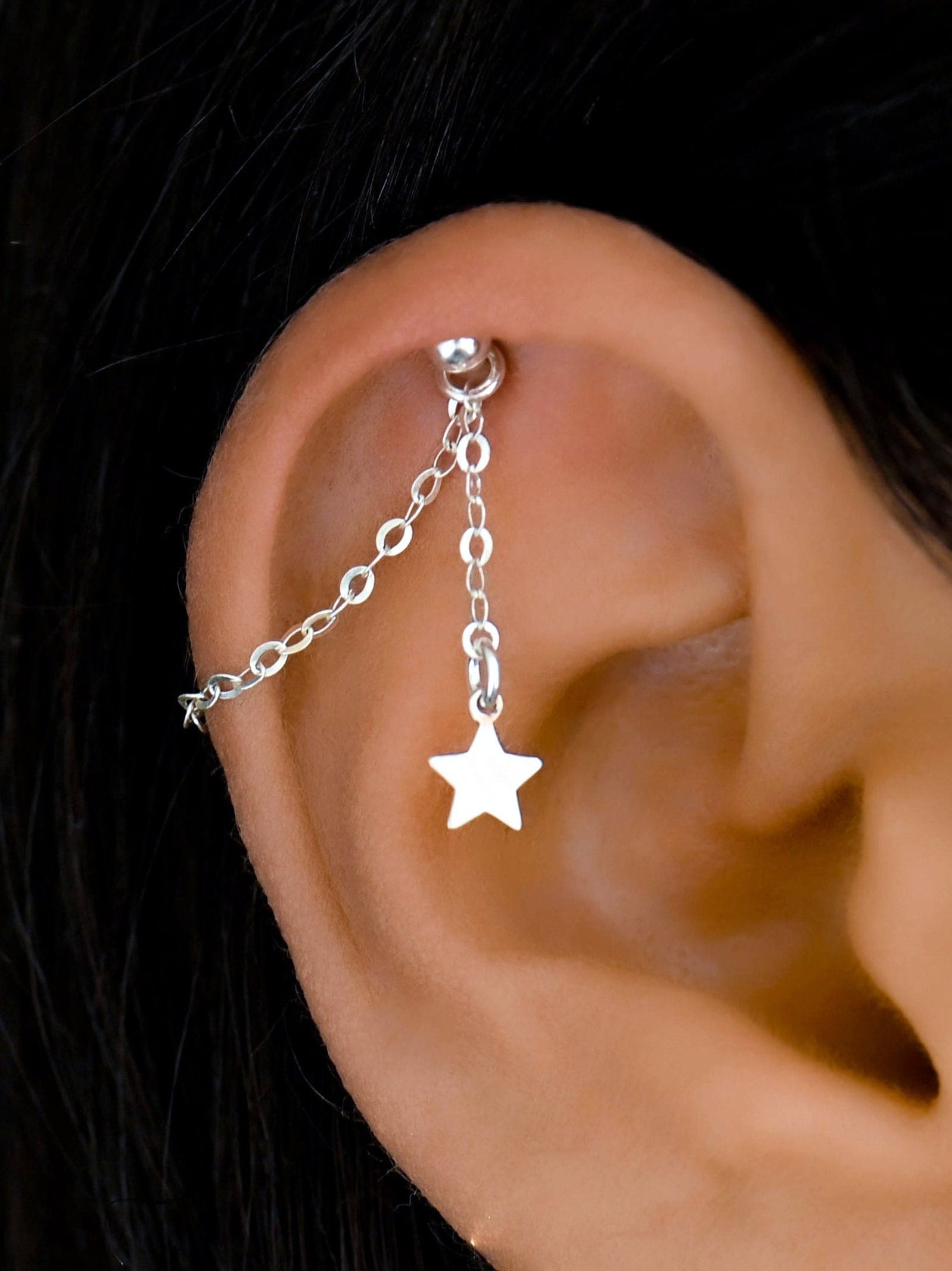 Star Helix Chain Dangle, Helix Chain, Hidden Helix, Cartilage Chain, Silver Helix Ear Piercing Chain, Chain for Helix Earring, Helix Jewelry