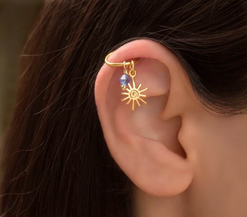 Gold Helix Piercing Hoop Helix Earring Cartilage Hoop Earing Cartilage Piercing Sun Helix Hoop Earring Ear Piercing Gold
