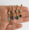 Dangle Gold Stone Belly Button Ring, Belly Button Rings, Gold Belly Piercing, Belly Button Ring Gold Dangle, Cute Belly Button Rings
