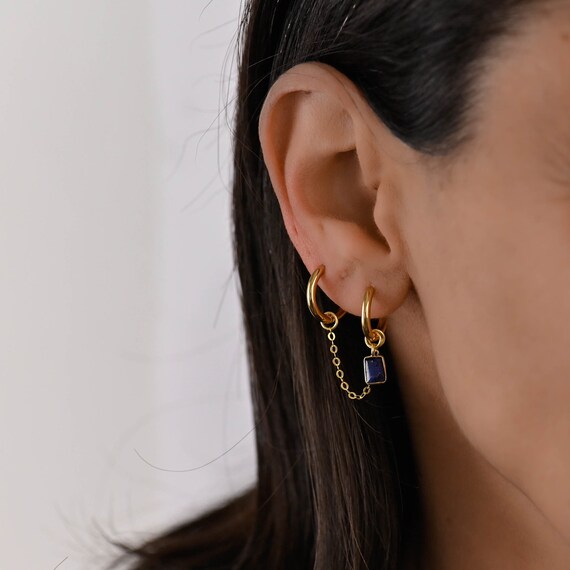 Gold Earrings Connected Earrings For Double Piercings Whimsy Double Piercing Earrings Sterling Silver Gold