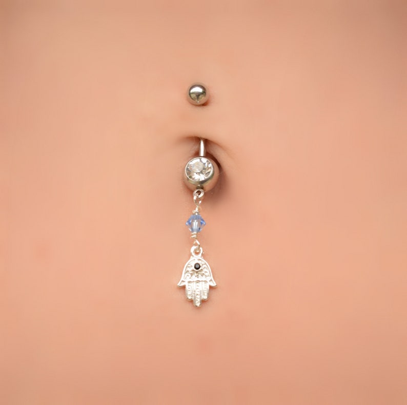 Hamsa Belly Piercing Dangle Belly Ring Crystal Belly Button Rings Navel Ring Navel Jewelry Belly Button Jewelry Belly Ring Boho