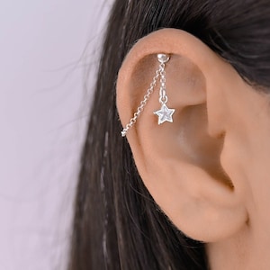 Versteckter Silber Helix, Helix, Helix Kette, Helix Stern Piercing Kette, Knorpelkette, Knorpelschmuck, Versteckter Helixschmuck