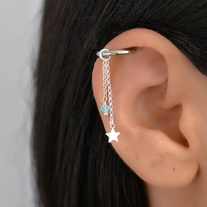 Helix Chain Star Earring, Helix Earring, Helix Piercing Chain, Helix Dangle Hoop Earring, Helix Hoop with Charm, Cartilage Hoop