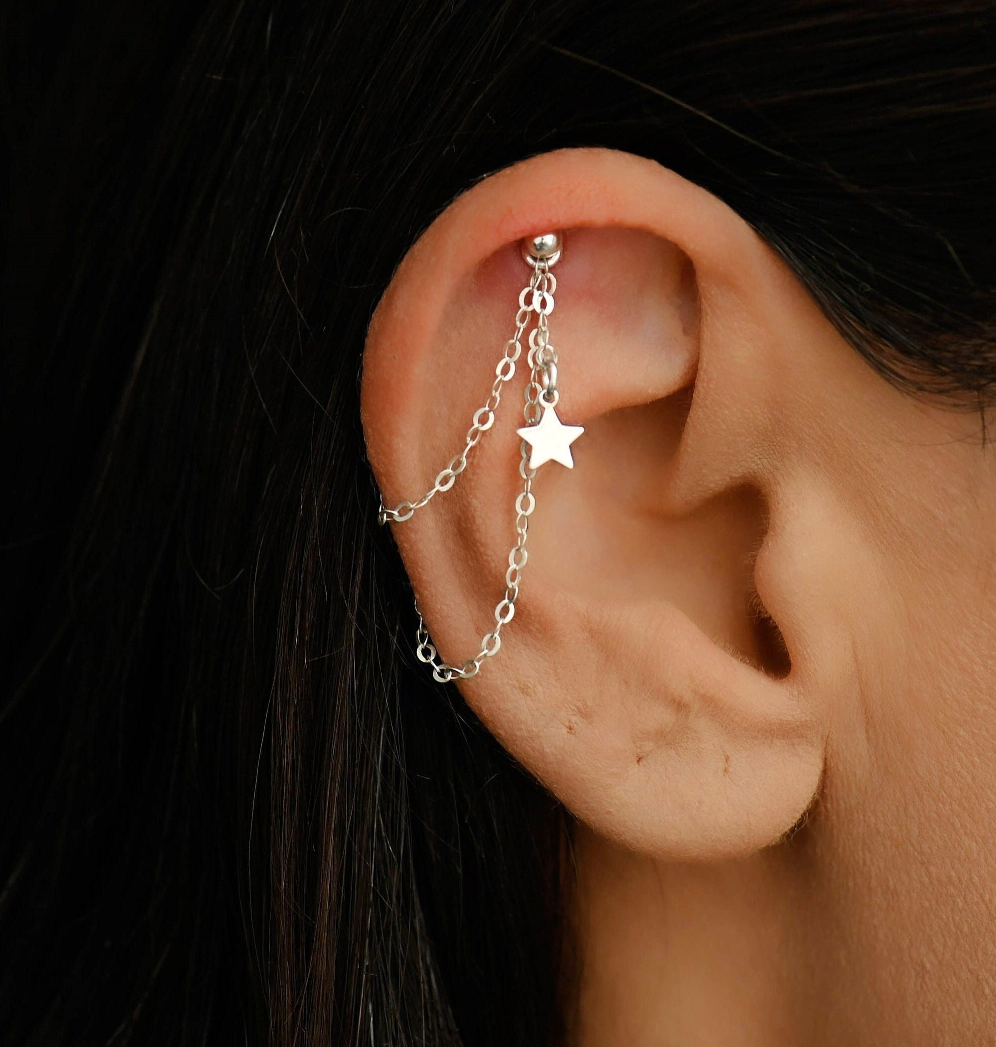 Hidden Helix Silver, Helix Chain, Double Helix Chain Dangle, Moon