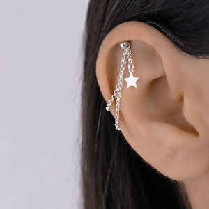 Piercing a catena con polsino verticale a elica, catena per orecchini a elica, ciondolo a forma di cuore a elica, elica nascosta, catena per cartilagine, gioielli a elica verticale
