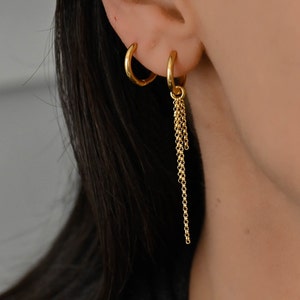 Chain Charm Hoops, hoop earrings with charm Set, Gold Hoop chain Earrings, Chain Huggie Hoop earrings, Hoop Add on chain charm