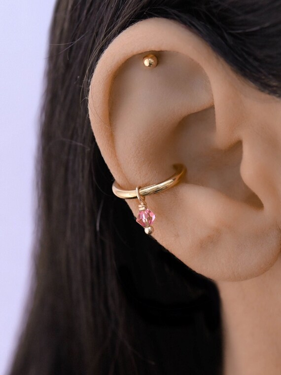 Conch Crystal Hoop Piercing Gold Conch Piercing 18g Cartilage Hoop Earring Dangle Charm Cartilage Hoop Earring Conch Jewelry Etsy Australia