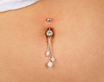 Belly Rings Dangle Moonstone, Belly Button Rings, Belly Button Jewelry, Belly Piercing, Navel Jewelry, Navel Ring, Surgical Steel Belly Ring