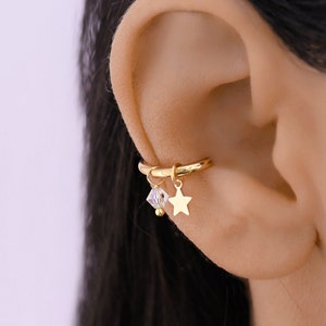 Conch Star Hoop Piercing Gold, Conch Piercing, Conch Dangle Hoop Earring, 18g Cartilage Hoop Earring, Conch Jewelry