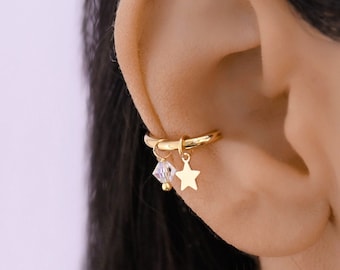 Conch Star Hoop Piercing Gold, Conch Piercing, Conch Dangle Hoop Earring, 18g Cartilage Hoop Earring, Conch Jewelry