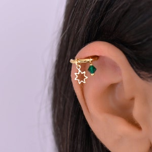 Star Helix Hoop Earring, Helix Earring, Helix Piercing Gold Hoop, Helix Charm Earrings, Cartilage Hoop Earring