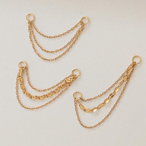 Cadena para piercing con forma de caracola colgante dorada, cadena para pendientes con forma de caracola, cadena para piercing industrial dorada, cadena para piercing de hélice, joyería con forma de caracola