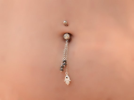 Multi Gem Butterfly with Tiny Heart Dangling Belly Button Navel Ring Multi Gem Butterfly with Tiny Heart Dangling Belly Button Navel Ring