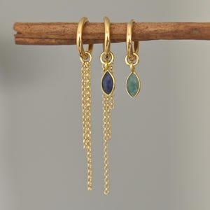 Stapel oorbellen set van 3 gouden hoepels, gouden ketting oorbellen, Huggie Earring Charms, hoepel oorbellen met charme, stapeloorbellen set
