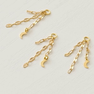 Catena per orecchini tripla con ciondolo a forma di luna, catena per orecchini, catena per piercing con ciondolo, catena per cartilagine, aggiunta di catena per orecchini