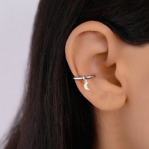 Moon Conch, Conch Hoop Earring, Conch Piercing Hoop, Cute Conch Hoop Earring, Conch with Charm, Cartilage Hoop Earring, Conch Jewelry
