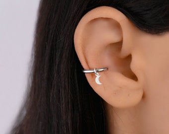 Moon Conch, Conch Hoop Earring, Conch Piercing Hoop, Cute Conch Hoop Earring, Conch with Charm, Cartilage Hoop Earring, Conch Jewelry