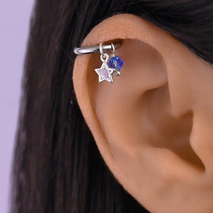 Helix Earring Star, Helix Earring, Helix Piercing Star Hoop, Helix Hoop with Charm, Cartilage Hoop Earring, Helix Huggie Earring