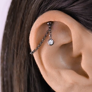 Zierliche versteckte Helix, Helix Ohrring Kette, Helix, Schwarze Helix, Helix CZ Piercing Kette, Knorpel Kette, Knorpel Schmuck, Helix Schmuck