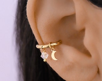 Conch Moon Hoop Piercing Gold, Conch Piercing, 18g Cartilage Hoop Earring, Conch Dangle Hoop Earring, Conch Jewelry