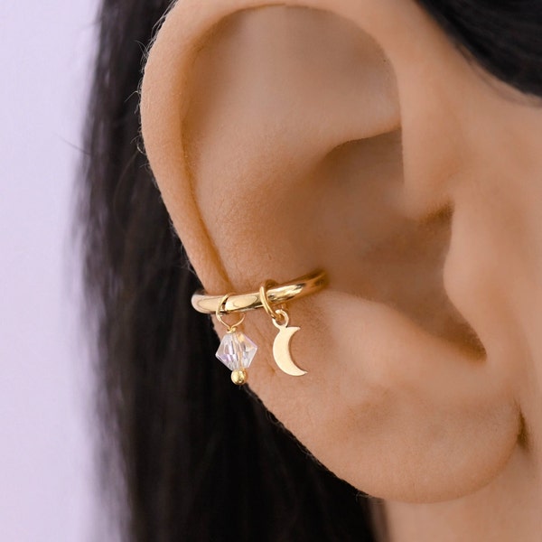 Piercing conque lune or, piercing conque, boucle d'oreille cartilage 18 g, boucle d'oreille pendante conque, bijoux conque