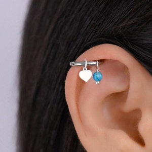 Silver Heart Helix Hoop Earring, Helix Earring, Helix Piercing, Helix Hoop Earring,  Helix Turquoise, Cartilage Hoop Earring, Helix Jewelry