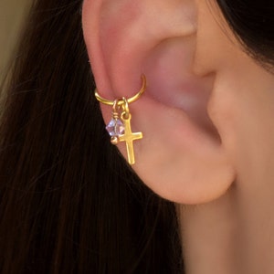 Conch Piercing hoop Gold, Conch Piercing Gold Cross, Conch Hoop Earring, Conch Piercing Jewelry, Choch Earring Gold, Cartilage Piercing Gold