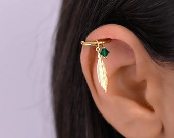 Feather Helix Hoop, Helix Earring, Helix Piercing Gold Hoop, Helix Charm Earrings, Feather Ear Piercing, Cartilage Hoop Earring