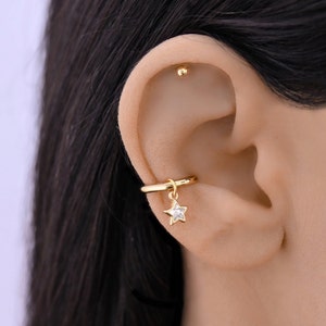 CZ Star Conch Hoop Piercing Gold, Conch Piercing, Gold Conch Hoop Earring, Cartilage Hoop Earring, Conch Piercing Jewelry