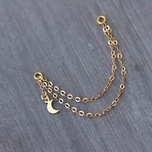 Doppelte Gold Helix Kette, Gold Ohrring Kette, Mond Ohrring Kette, Gold Mond Piercing Kette, Ohrring Befestigung