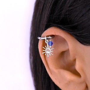 Helix Sun Hoop Earring Silver, Helix Earring, Helix Piercing, Cartilage Hoops, Cartilage Hoop Earing, Ear Piercing