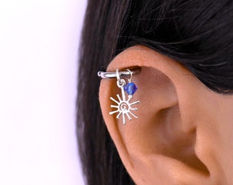Helix Sun Hoop Earring Silver, Helix Earring, Helix Piercing, Cartilage Hoops, Cartilage Hoop Earing, Ear Piercing