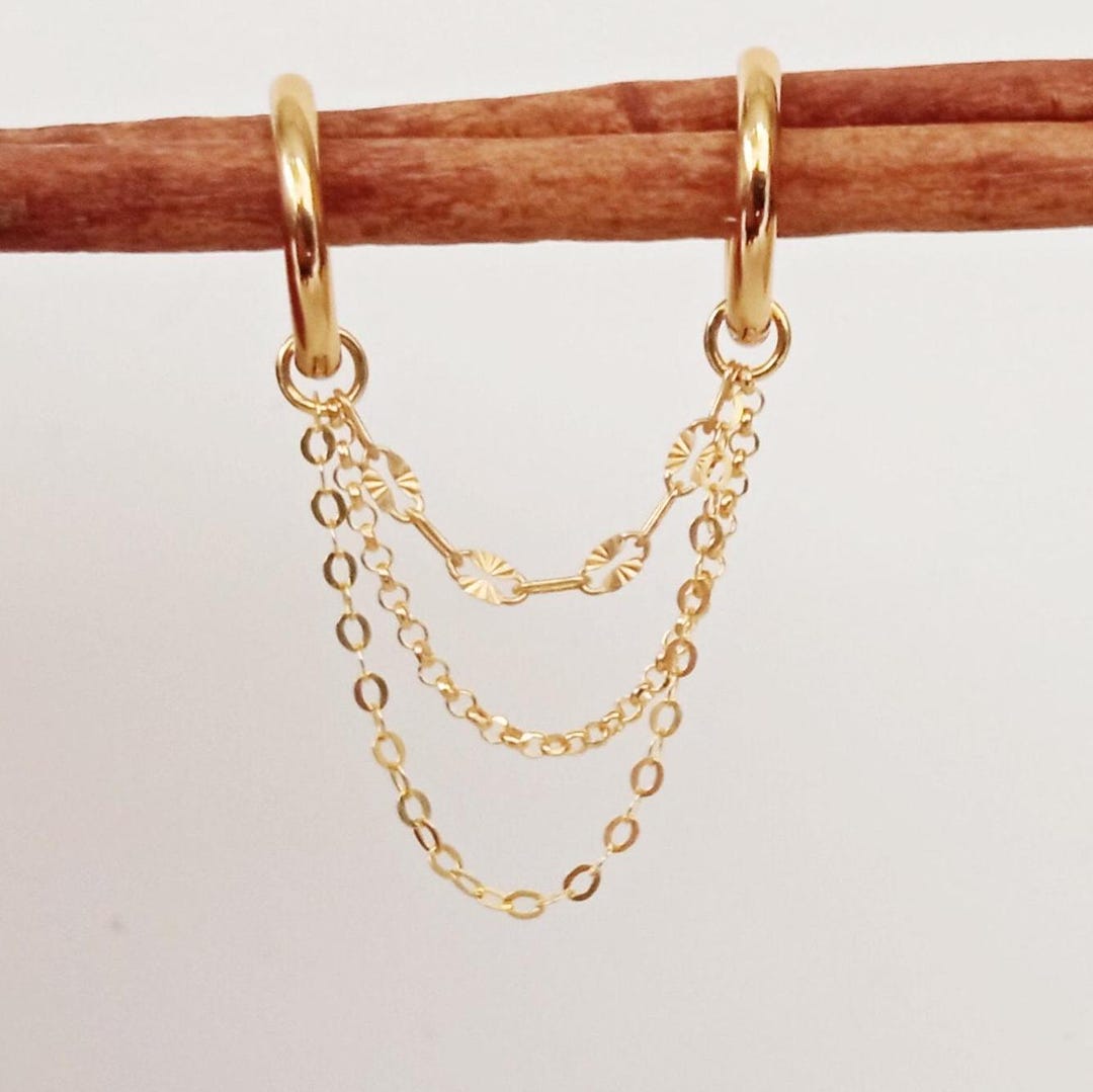 Ear Cuff Chain Earrings, Gold Chain Earrings, Double Lobe Piercing ...