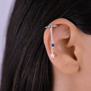 Helix Star Earring Chain, Helix Chain Earring, Helix Piercing Chain, Helix Dangle Hoop Earring, Cartilage Hoop Earring