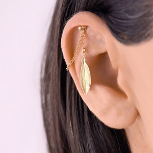 Hidden Helix Chain Feather, Hidden Helix Chain, Helix Piercing Chain Gold, Cartilage Chain, Hidden Helix Piercing Jewelry