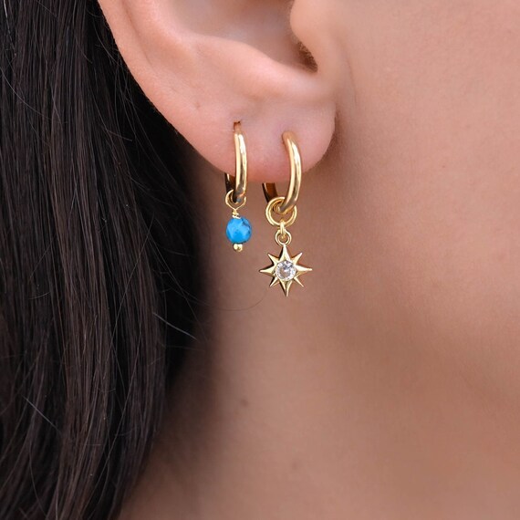 Small hoop earrings 2024 with dangle charm