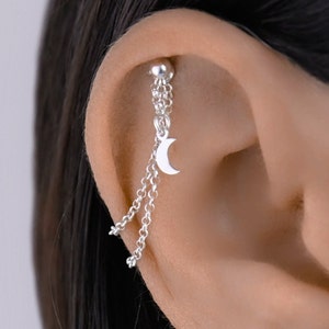 Dangle Helix Chain Moon, Helix Chain, Double Helix Chain, Hidden Helix Piercing Chain, Cartilage Piercing Chain, Hidden Helix Jewelry