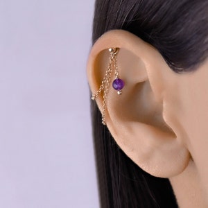 Pendentif Helix améthyste, Piercing chaîne, Piercing chaîne de manchette Helix, Piercing cartilage, Hélice verticale, Bijoux hélice cachée