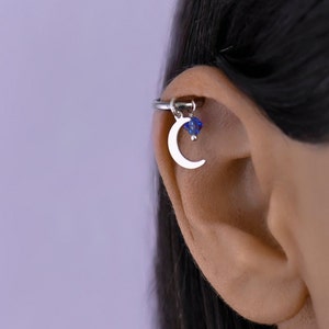 Moon Helix Piercing Hoop, Helix Earring Hoop, Cartilage Hoops, Cartilage Hoop Earing, Sterling Silver Hoop, Ear Piercing