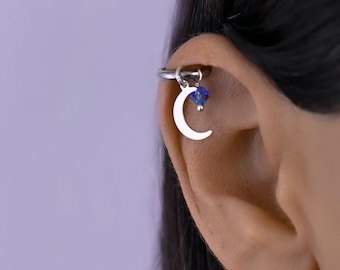 Moon Helix Piercing Hoop, Helix Earring Hoop, Cartilage Hoops, Cartilage Hoop Earing, Sterling Silver Hoop, Ear Piercing