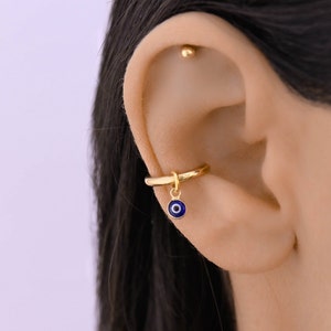 Evil Eye Conch Piercing Hoop Gold, Conch Piercing, Gold Conch Hoop Earring, Cartilage Hoop Earring, 18g Conch, Conch Piercing Jewelry